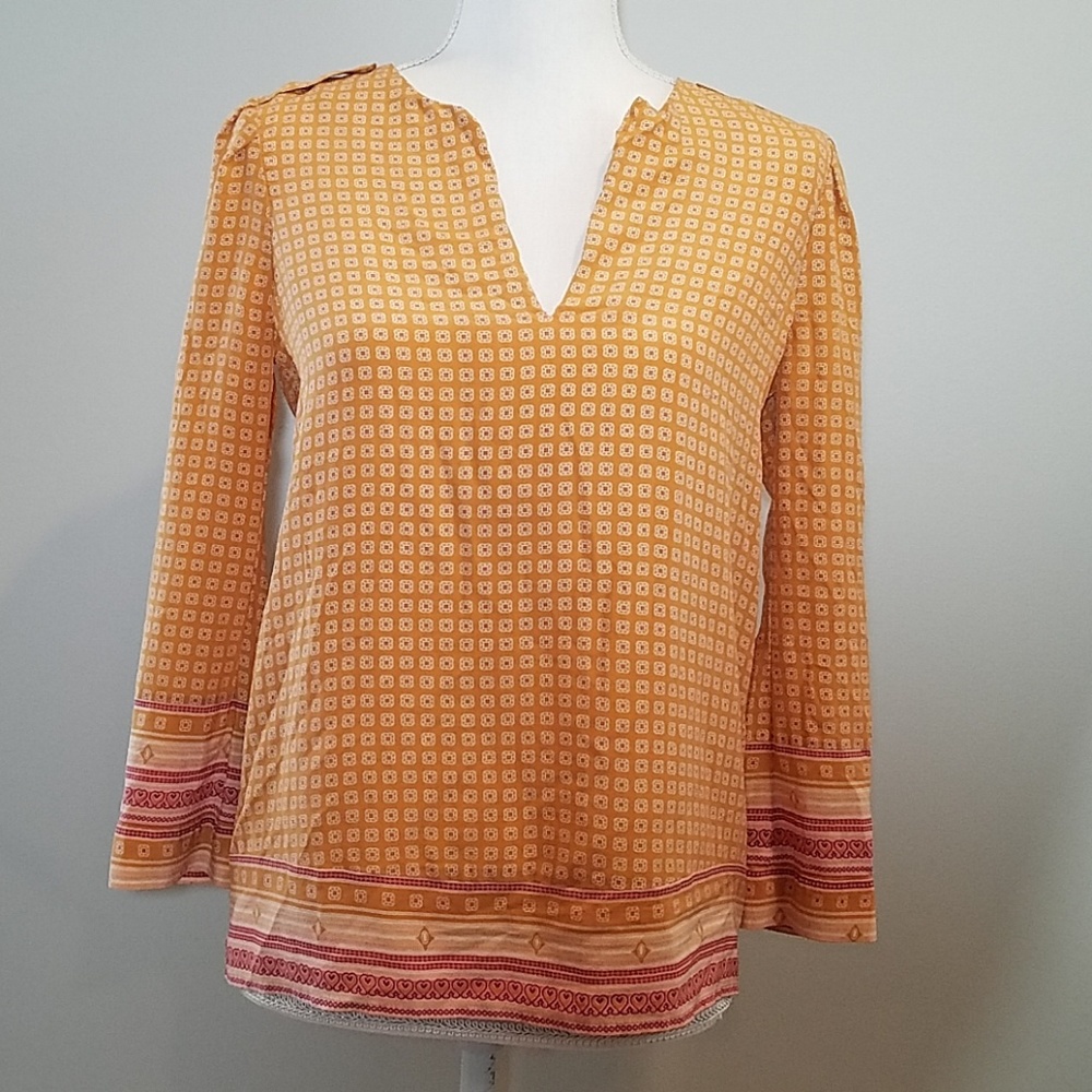 Joie orange Amy Scarf print silk blouse XS